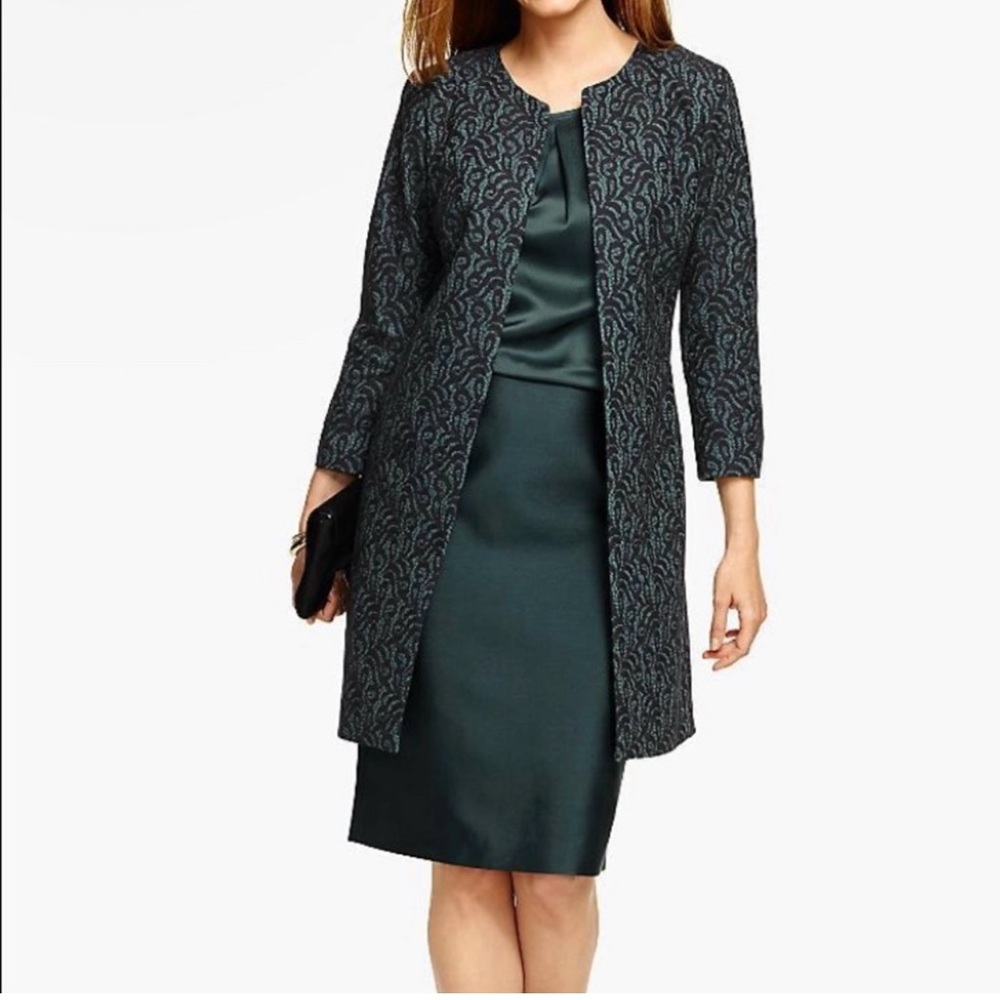 Talbots Coat Women's 2p Emerald Green Lace Overlay Paisley Satin Lined Jacket